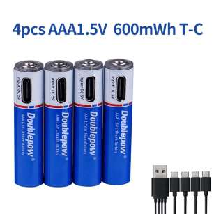 600Mwh Rechargeable Lithium-Ion Batteries, with Type-C Port Cable Charger, 1.5V. AAA (2)