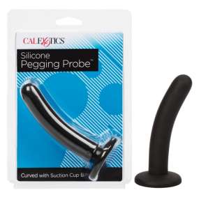 CalExotics Premium Silicone Anal Pegging Probe Curved with Suction Cup - Black (Slim, ergonomically curved design for ease of use