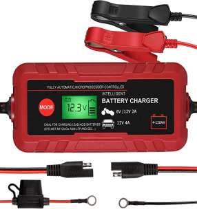 Smart Battery Charger, 6V/12V Automotive Battery Charger, Portable Battery Maintainer, 8-Stage Trickle Charger,