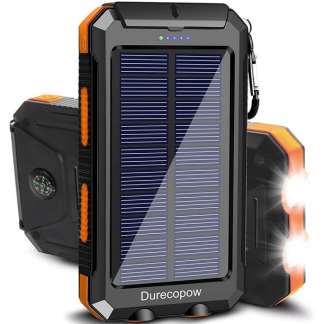 Durecopow 20000mAh Solar Charger for Cell Phone iPhone, Portable Solar Power Bank with Dual 5V USB Ports, 2 LED Light Flashlight, Compass Ba