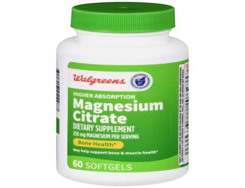 Magnesium citrate Dietary Supplement walgreens 250mg 60 softgels