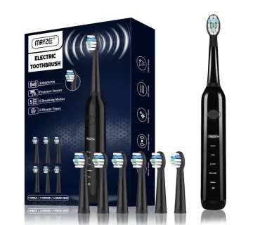 Mayze Ultrasonic Electric USB Rechargeable Toothbrush With 6 Dupont Soft Bristles Brush Heads IPX7 Waterproof