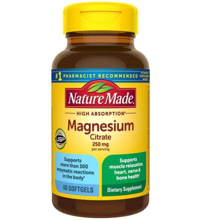 Nature Made Magnesium Citrate 250mg Muscle, Nerve, Bone & Heart Support Supplement 60 softgels