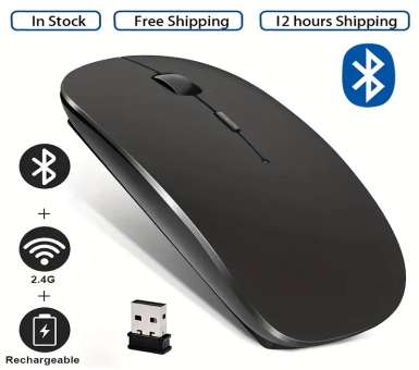 Rechargeable BT Wireless Mouse, Ergonomic Mini USB Mouse
