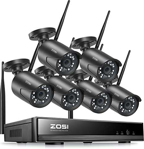 ZOSI Wireless Security Camera System, 2K H.265+ 8-Channel 3MP CCTV NVR Recorder with 6 x 1080P WiFi IP Cameras for Outdoors