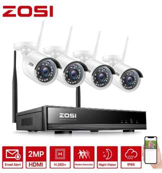 ZOSI Home Security Camera System ZOSI 8CH Wireless Outdoor, 1080P NVR System 4 WiFi IP Bullet Cameras, Night Vision