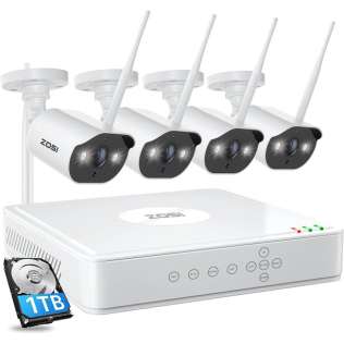 ZOSI Spotlight Wireless Security Camera System with 2-Way Audio, 6CH CCTV NVR with 1TB Hard Drive, 4-Pack 1080P WiFi Camer